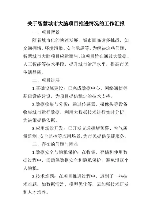 关于智慧城市大脑项目推进情况的工作汇报