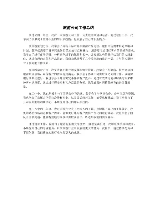 旅游公司工作总结