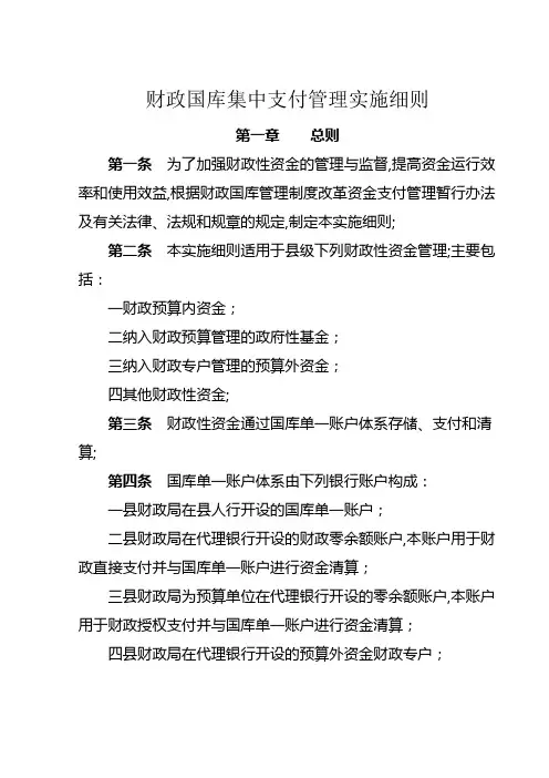财政国库集中支付管理实施细则
