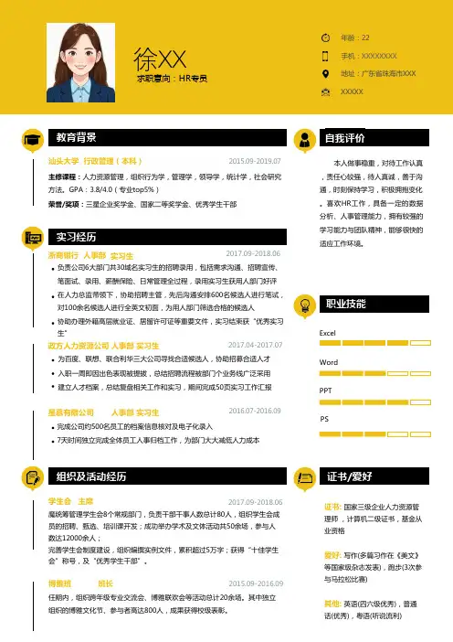 HR专员简历模板