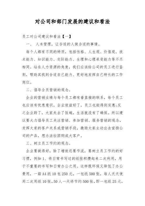 对公司和部门发展的建议和意见