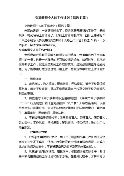 交流教师个人的工作计划（精选5篇）