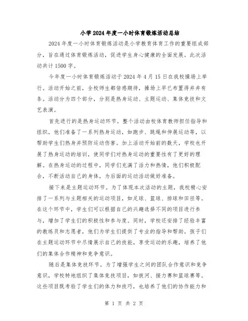 小学2024年度一小时体育锻炼活动总结