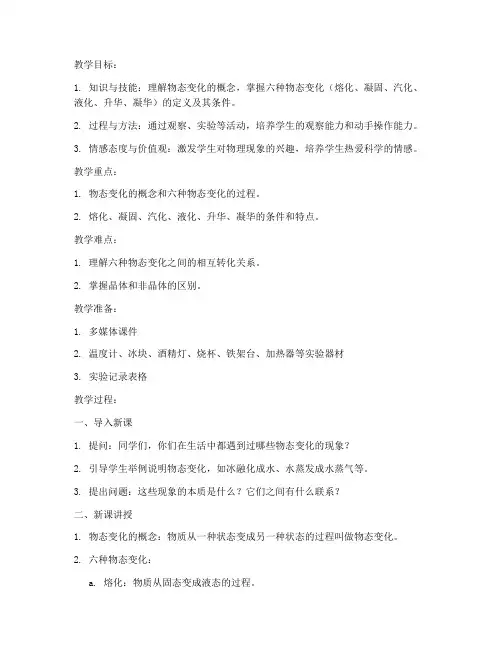 初中物理物态变化教案模板范文