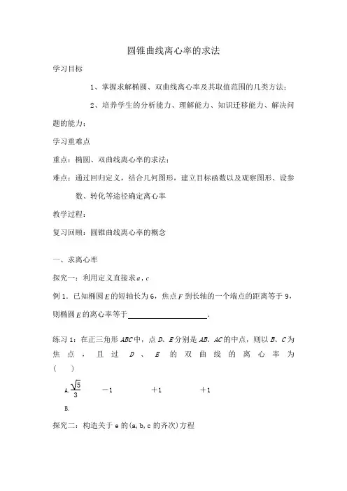 圆锥曲线离心率的求法已