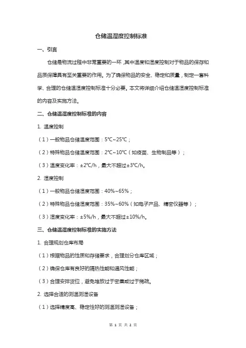 仓储温湿度控制标准