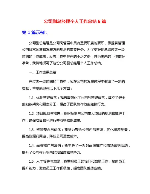 公司副总经理个人工作总结6篇