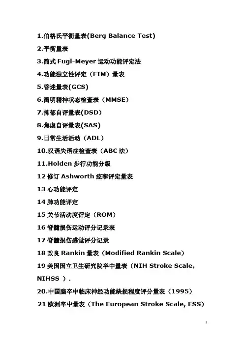 (完整版)康复评定量表汇总