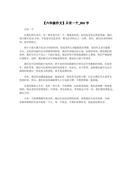【六年级作文】只有一个_900字