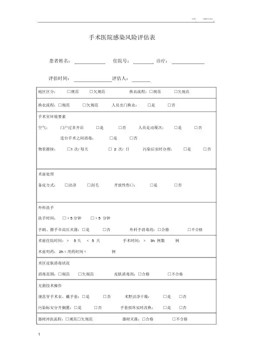 手术医院感染风险评估表