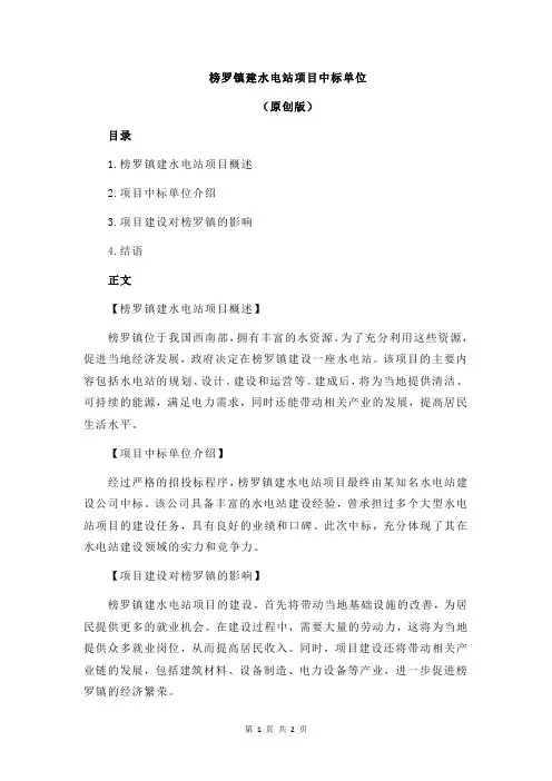榜罗镇建水电站项目中标单位