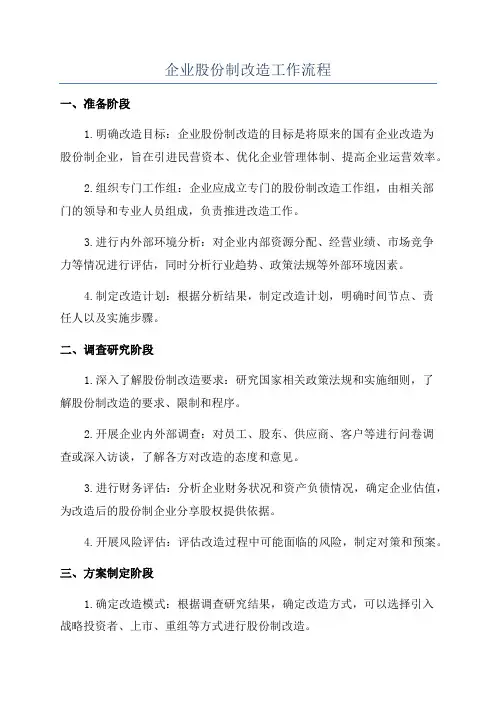 企业股份制改造工作流程