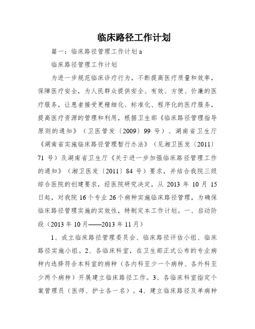 临床路径工作计划
