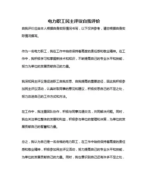 电力职工民主评议自我评价