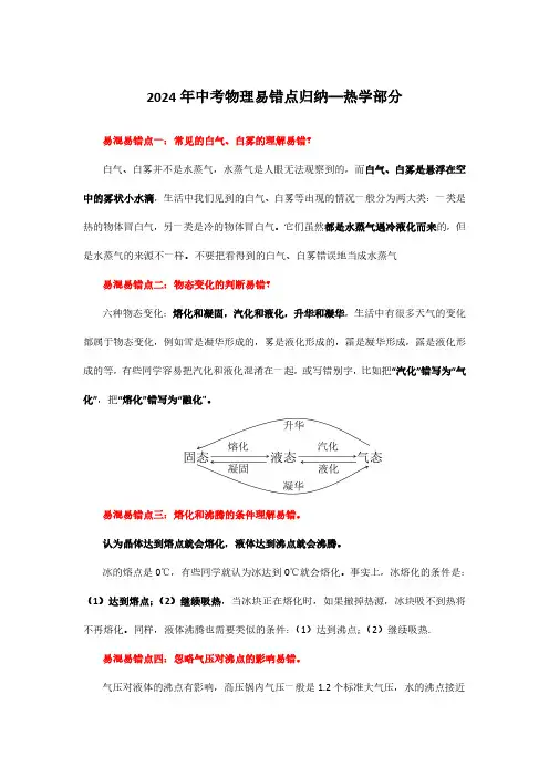 2024年中考物理易错点归纳—热学部分