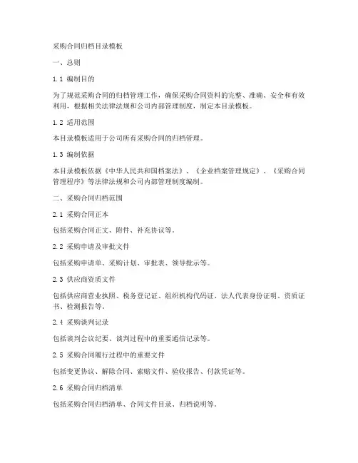 采购合同归档目录模板