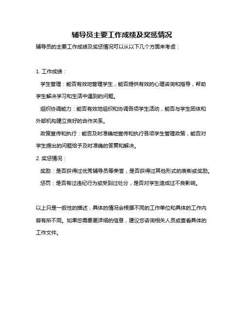 辅导员主要工作成绩及奖惩情况