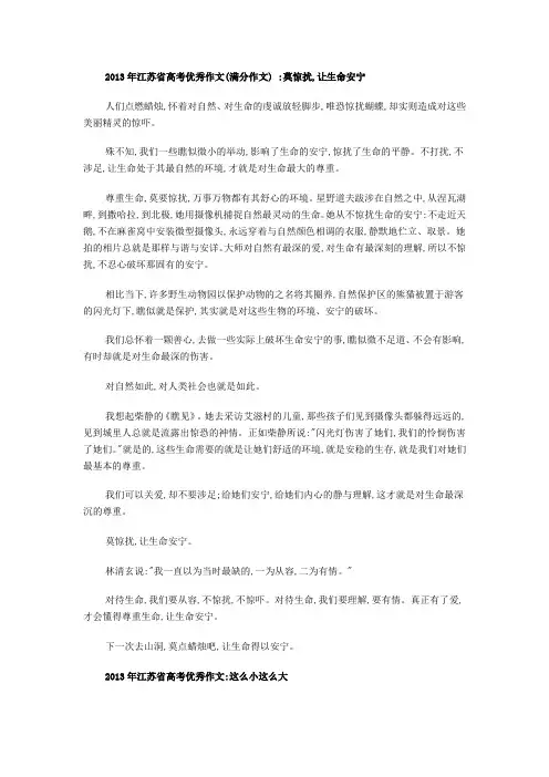 13年江苏高考高分作文