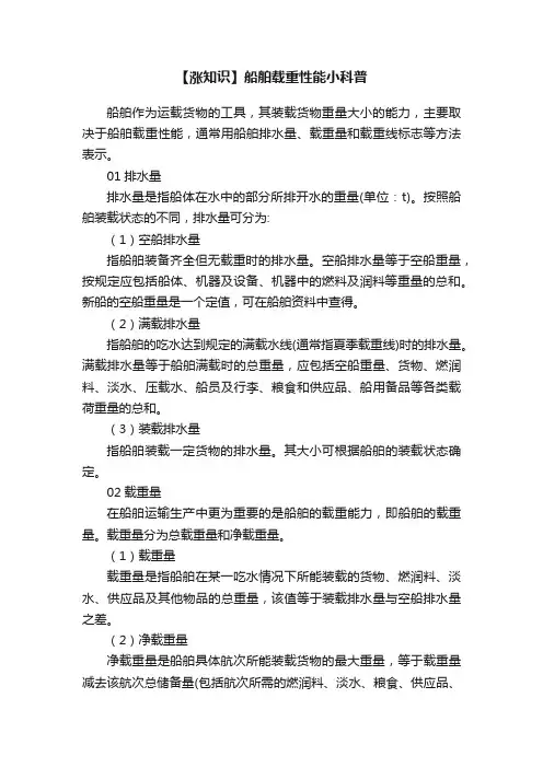 【涨知识】船舶载重性能小科普