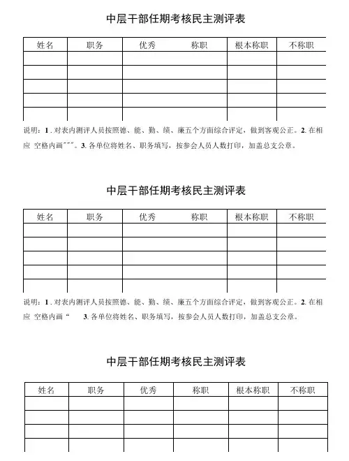 中层干部任期考核民主测评表