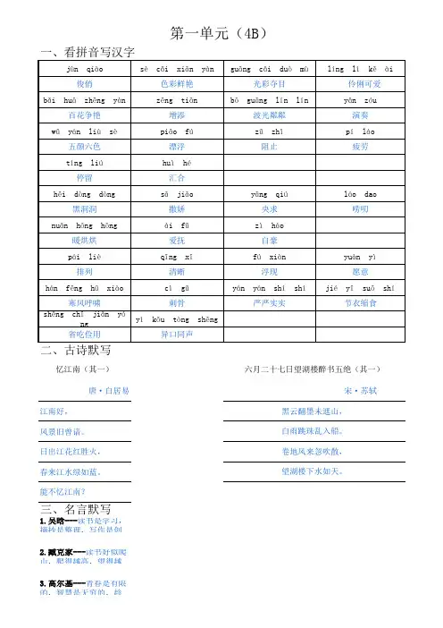 沪教版小学语文四年级下词语表 带拼音 古诗名言