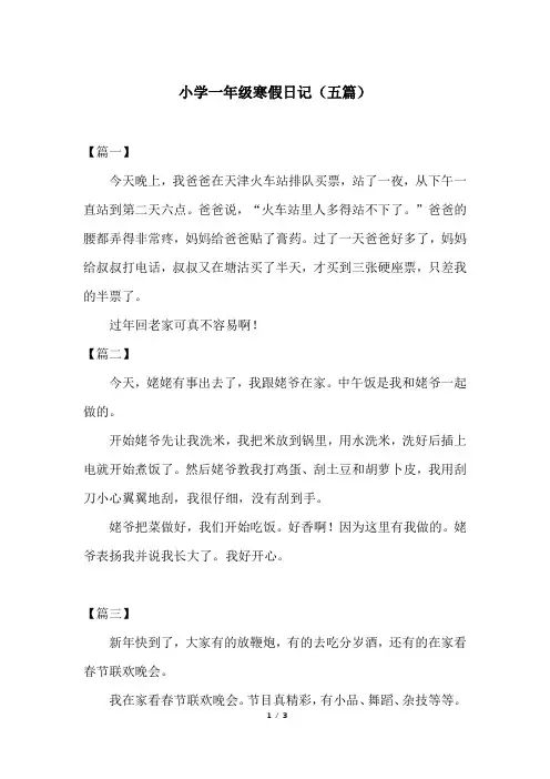 小学一年级寒假日记(五篇)