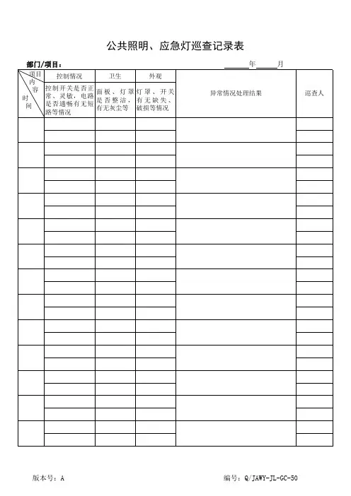 公共照明、应急灯巡查记录表