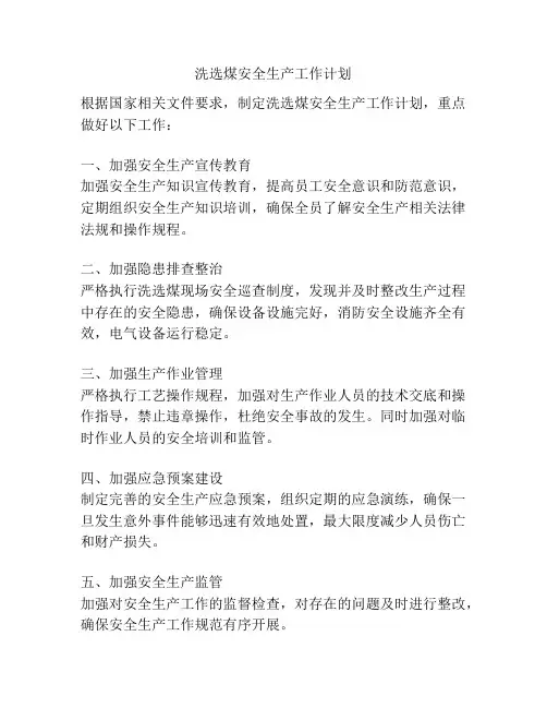 洗选煤安全生产工作计划