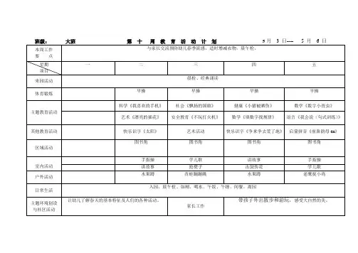 幼儿园周教育活动计划表(大班)