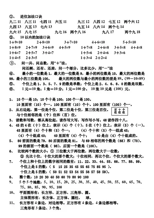 西师版小学一年级下册数学知识点(2019年整理)