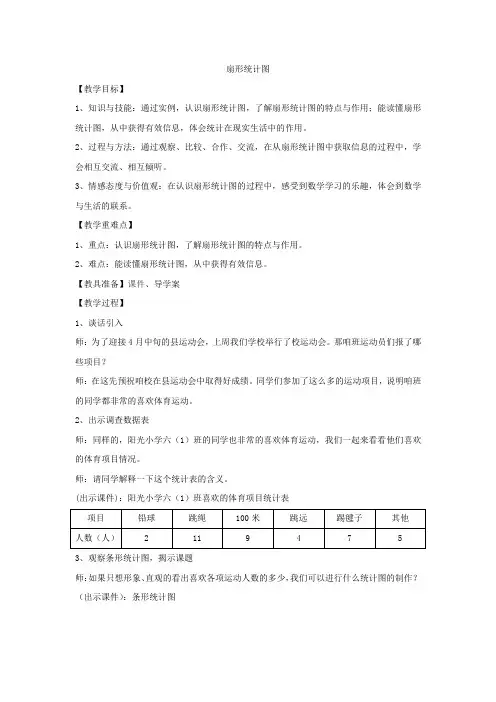 小学数学_扇形统计图教学设计学情分析教材分析课后反思