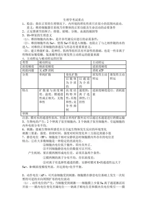 生理学考试重点