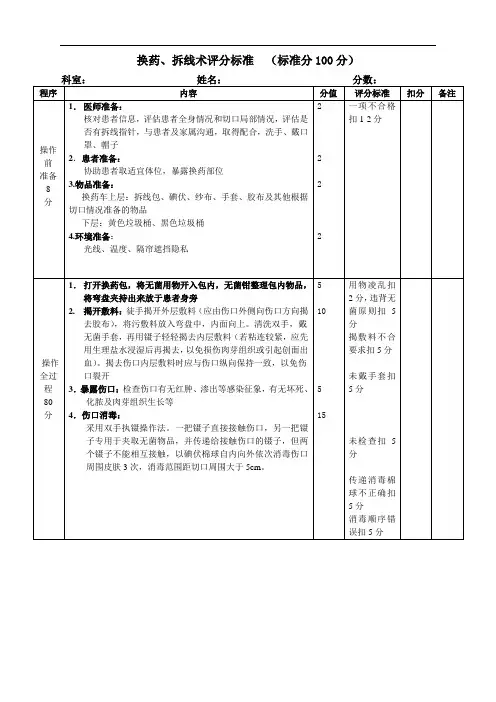 换药、拆线术评价标准