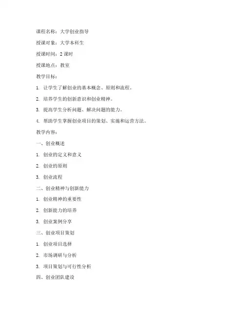 大学创业指导教师教案