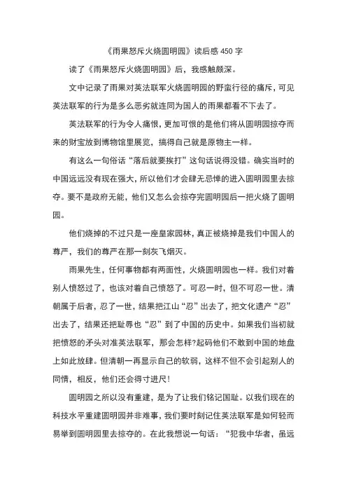 《雨果怒斥火烧圆明园》读后感450字