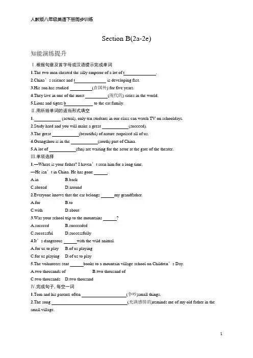 八年级下册英语同步训练 Unit 8  Section B(2a-2e)(含答案)