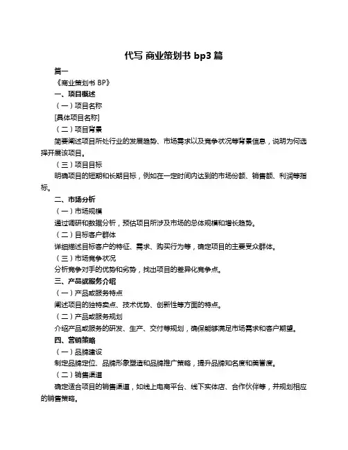 代写 商业策划书 bp3篇