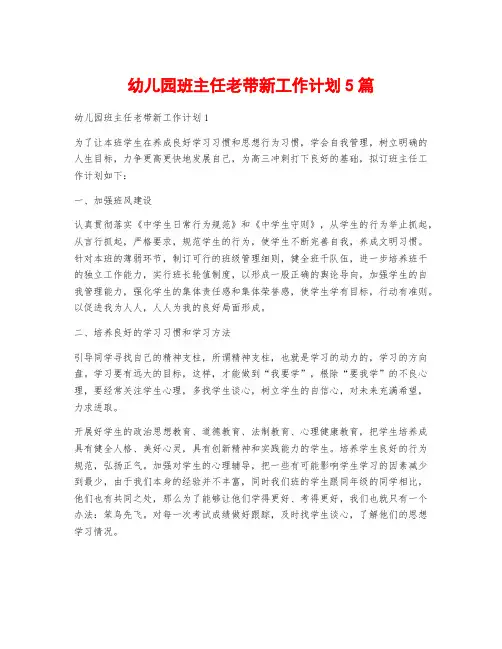 幼儿园班主任老带新工作计划5篇