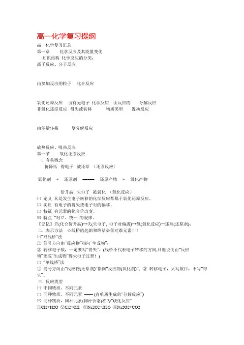 高一化学复习提纲