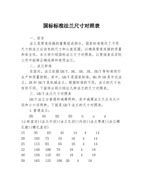 国标标准法兰尺寸对照表