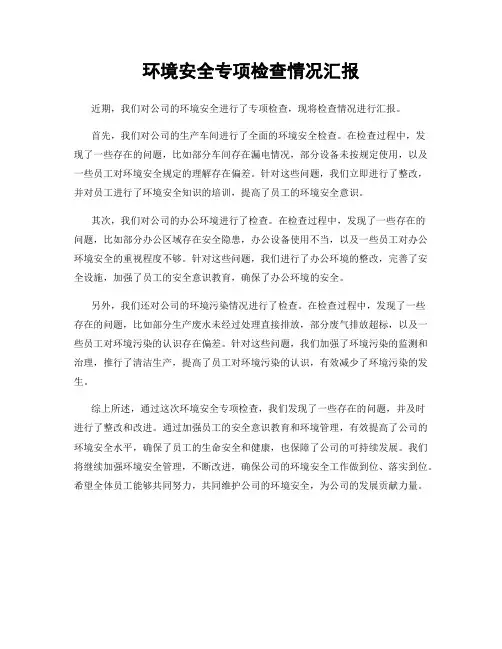 环境安全专项检查情况汇报