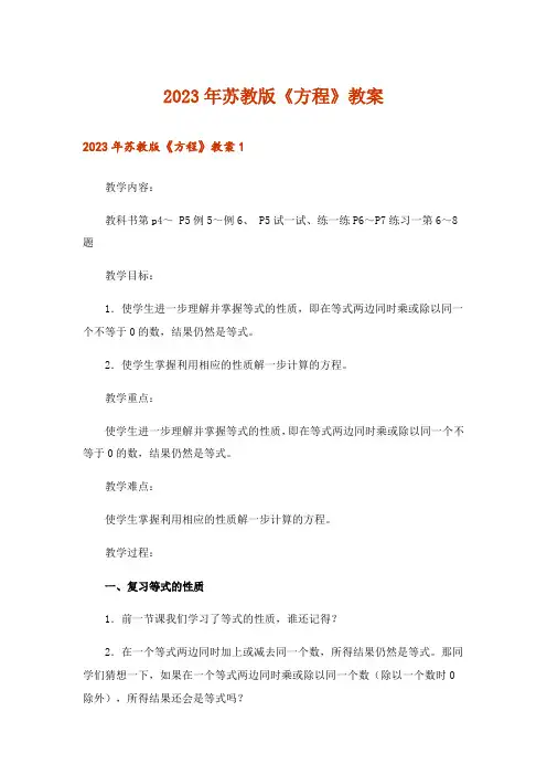 2023年苏教版《方程》教案