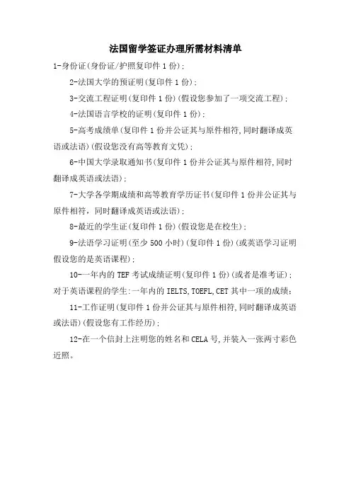 法国留学签证办理所需材料清单