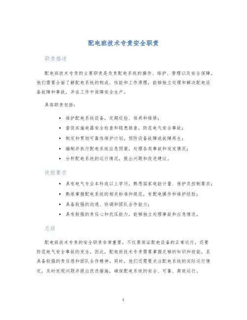 配电班技术专责安全职责