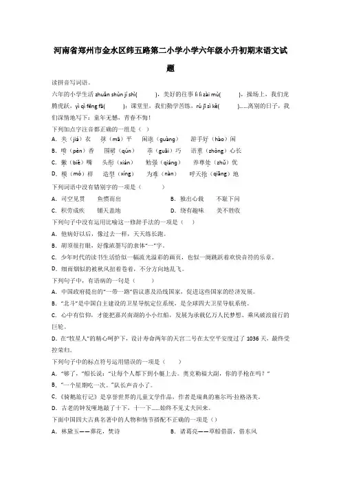 河南省郑州市金水区纬五路第二小学小学六年级小升初期末语文试题