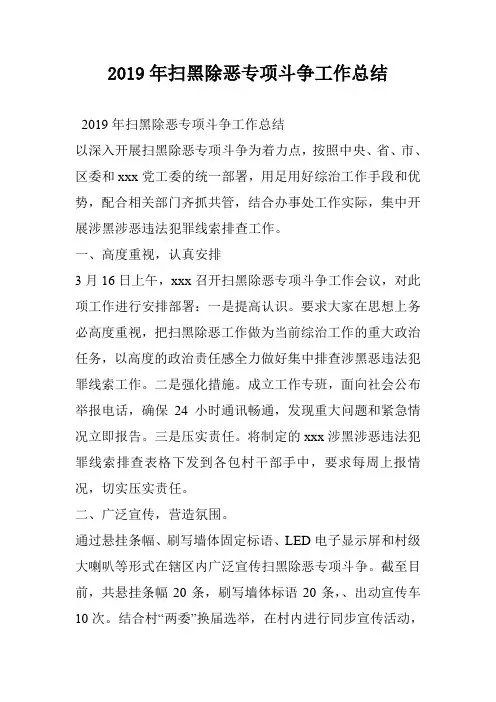 2019年扫黑除恶专项斗争工作总结