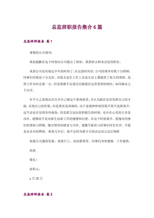 总监辞职报告集合6篇
