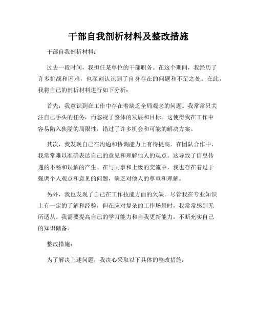 干部自我剖析材料及整改措施