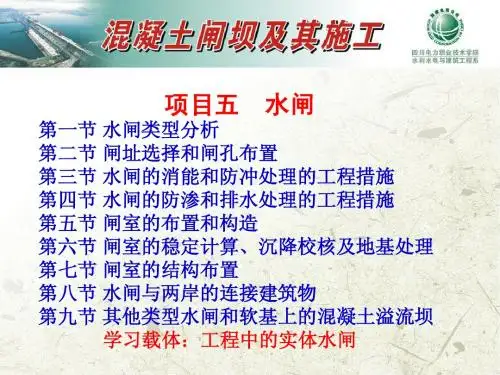 项目五 水闸第一节 水闸类型分析第二节 闸址选择和闸孔布置第三节 ...