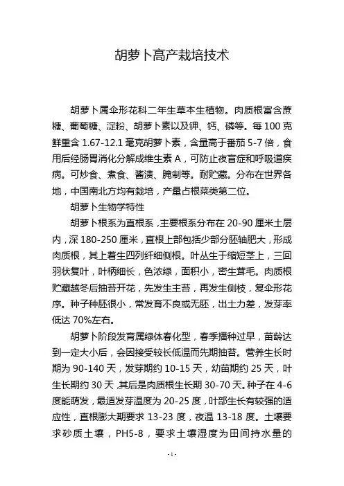 胡萝卜高产栽培技术